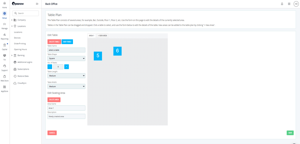 Screenshot of Epos Now table plan