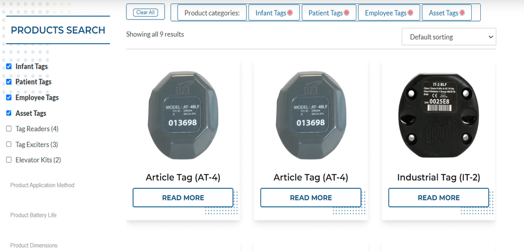 Screenshot of Guard RFID asset tag selection showing three tags