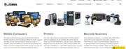 screenshot of Zebra website page displaying hardware selection