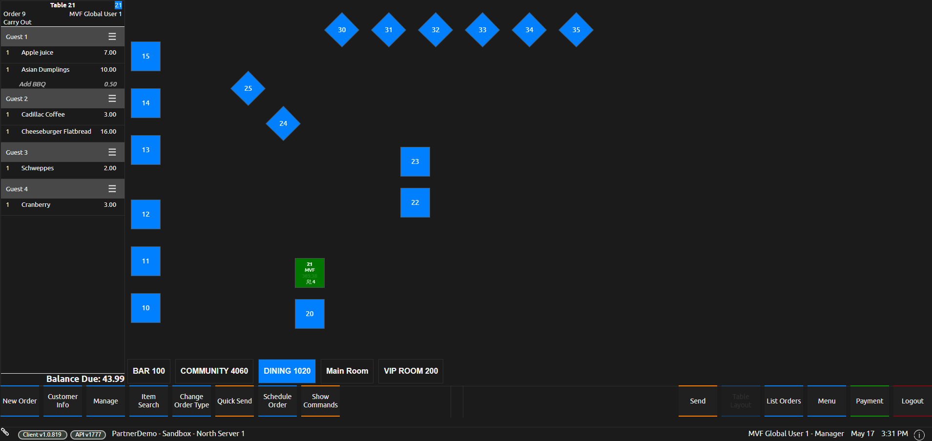 Screenshot of SpotOn table plan