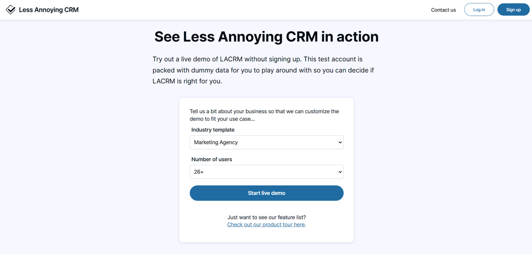 less annoying crm webpage before live demo