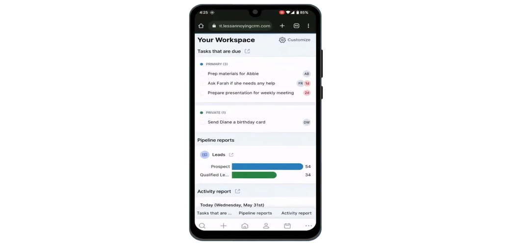 less annoying crm web-app interface on mobile phone