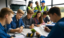 young people ages 18 to 20 in a learning environment focused on becoming truck drivers