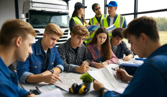 young people ages 18 to 20 in a learning environment focused on becoming truck drivers