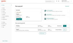 Screenshot of payroll run tool on Gusto payroll software