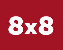 8x8 logo square format in white font with red background
