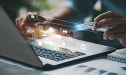 Person working with tcomputer laptop for manage search engine optimization