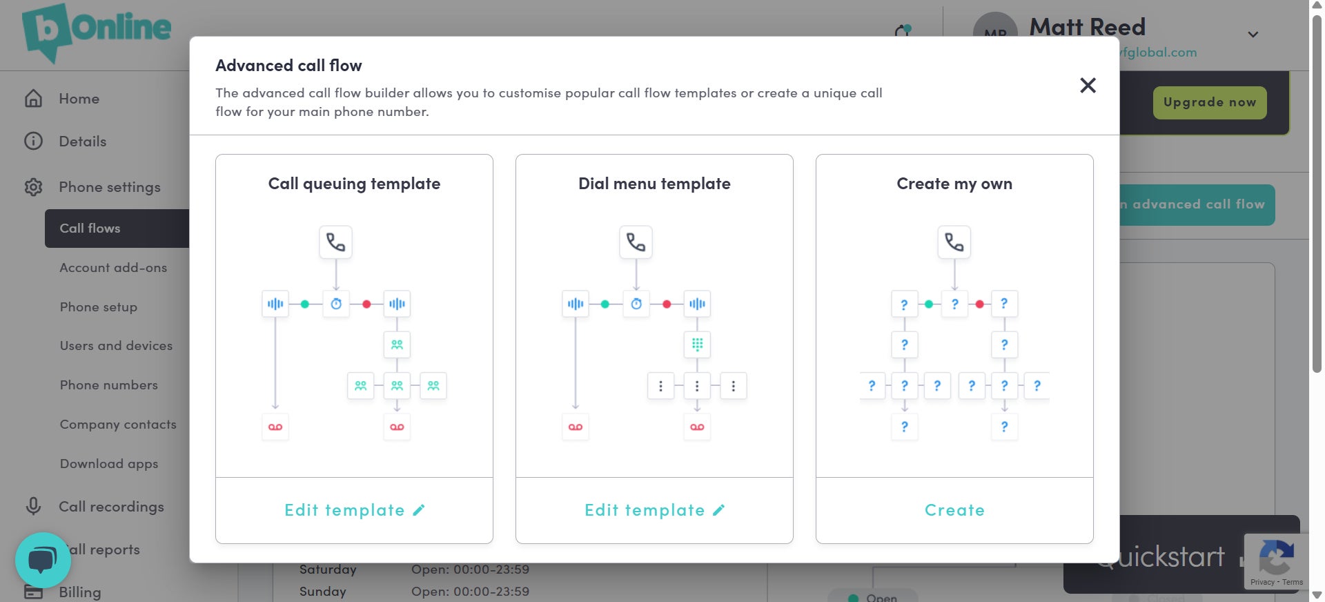 advanced call flow options within bonline