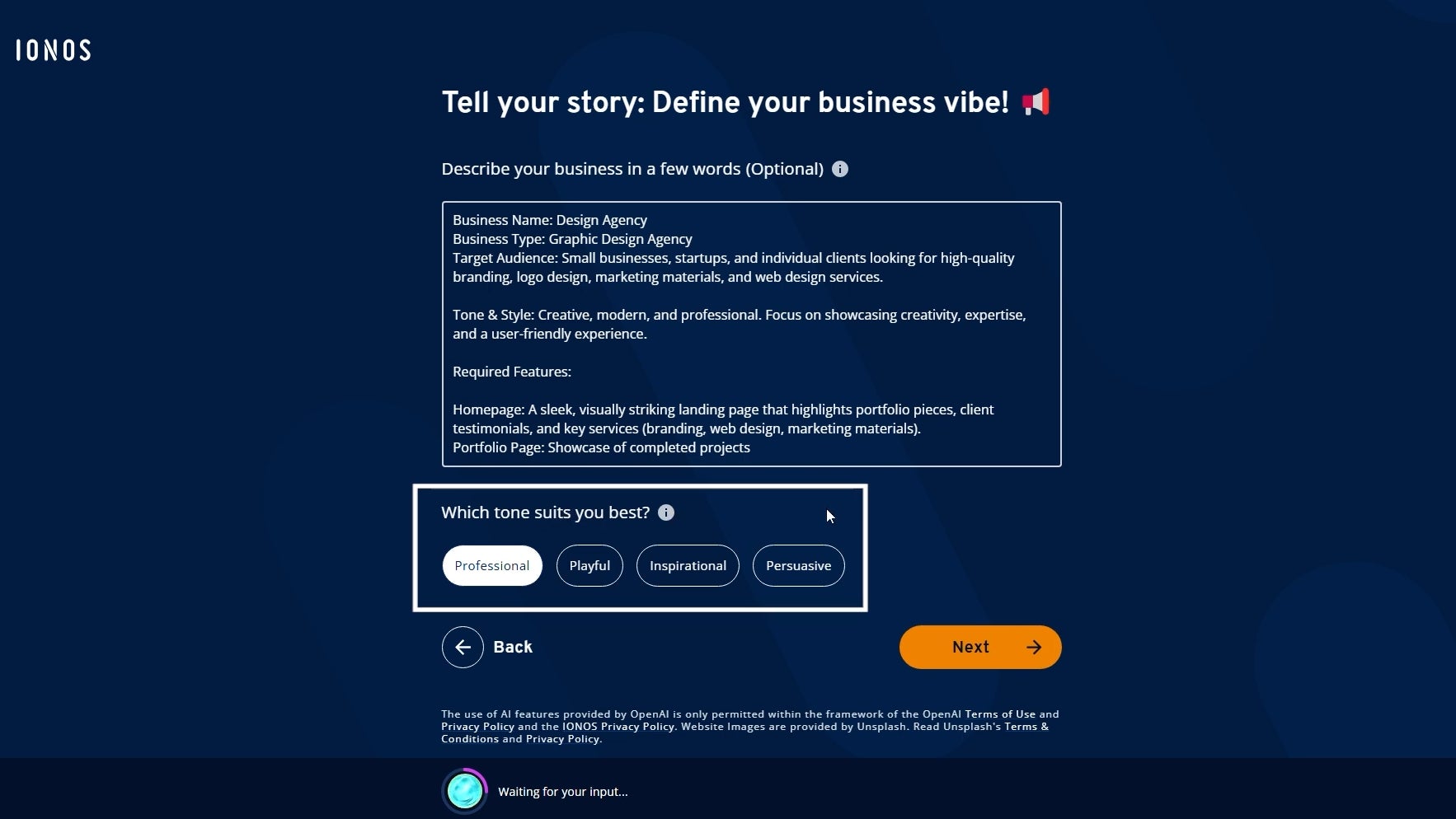 IONOS AI website builder