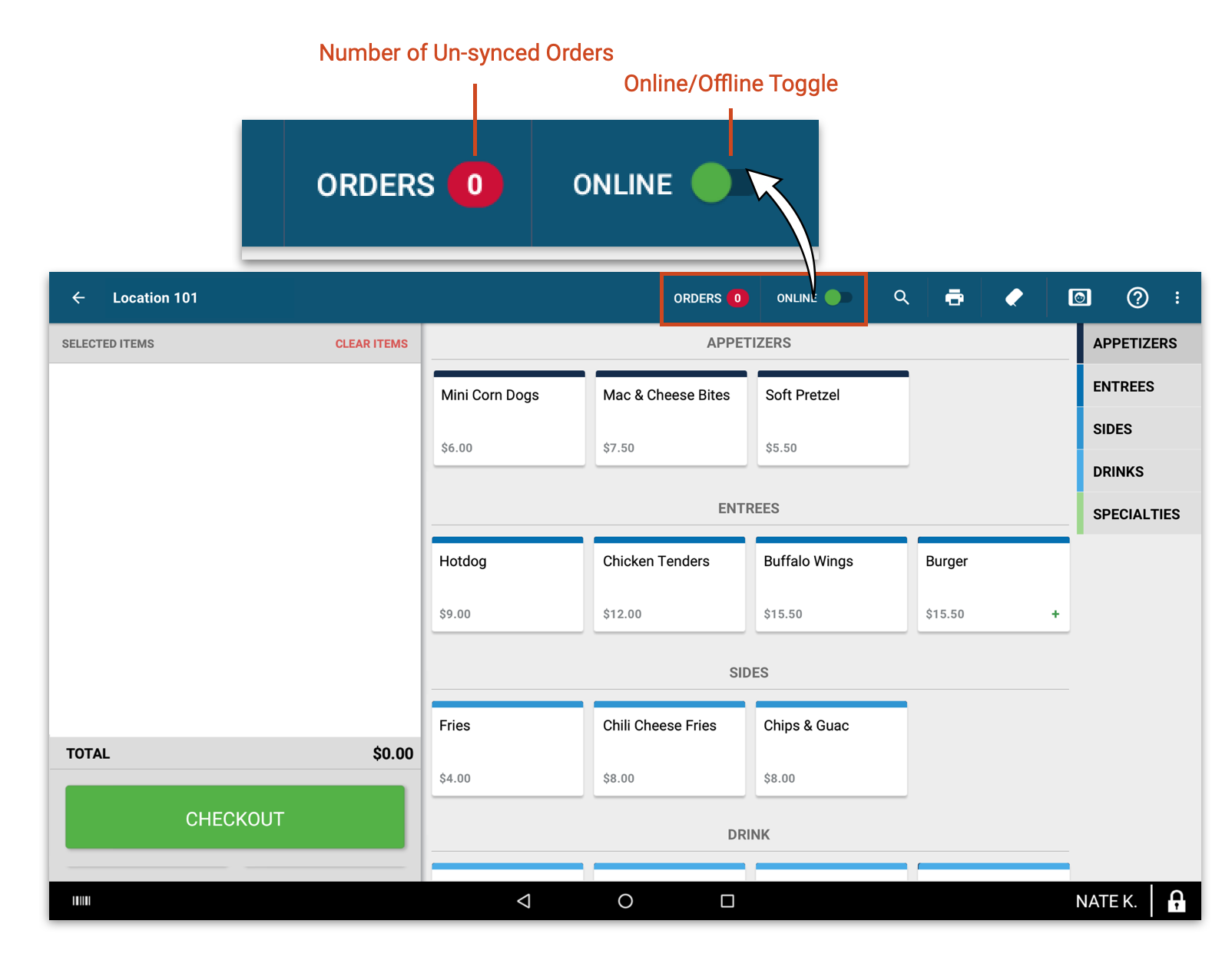 offline mode interface POS on clover device