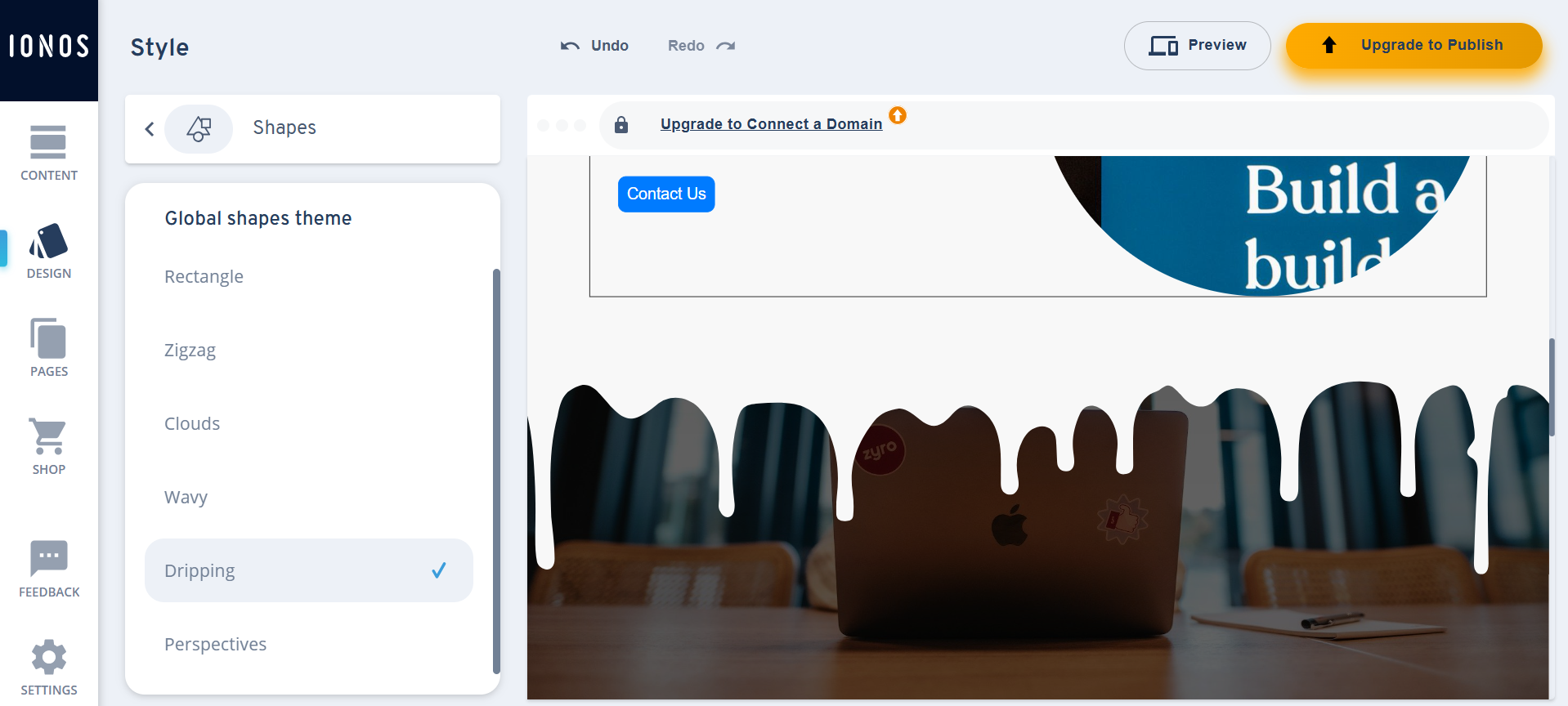 ionos website design tab dripping effect.