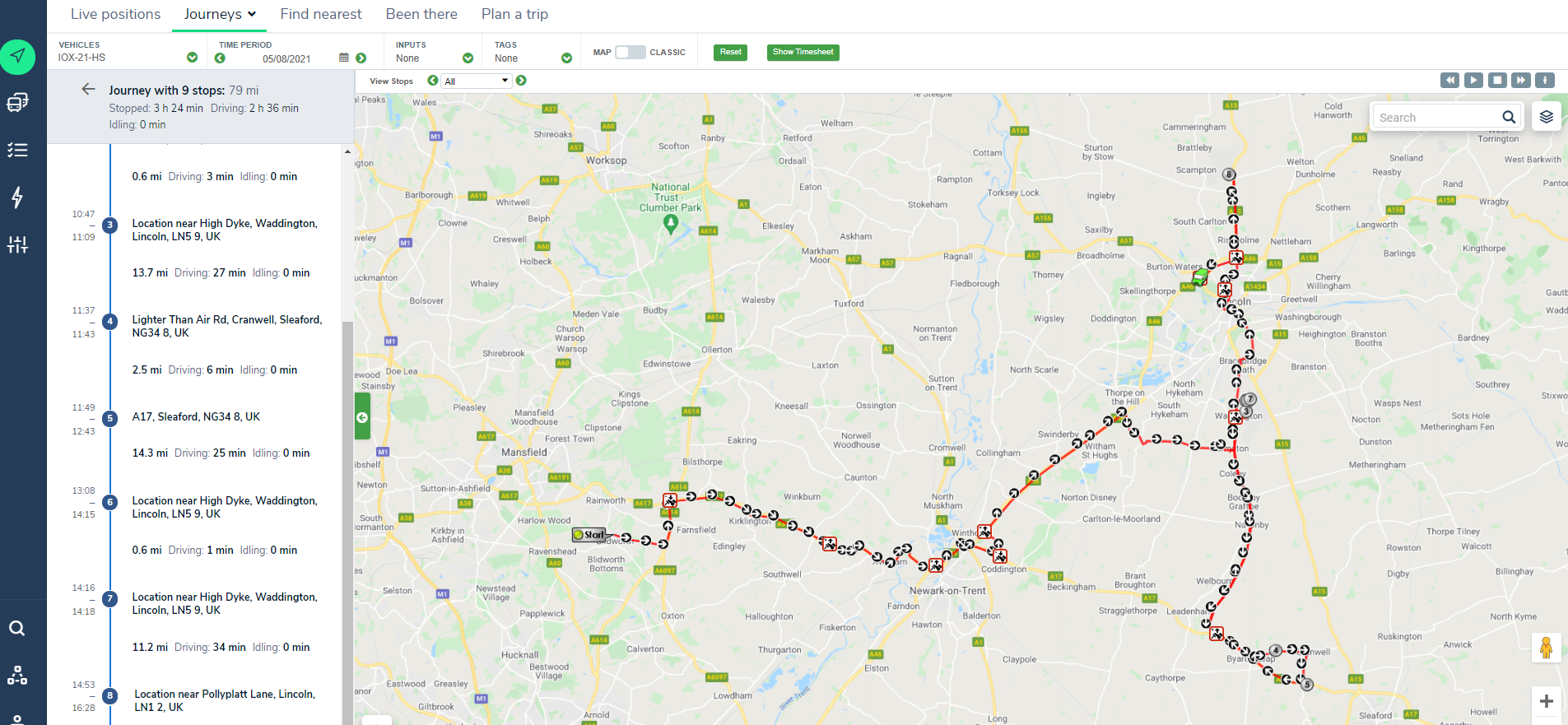 Michelin Connected Fleet Journeys module for replaying taken routes