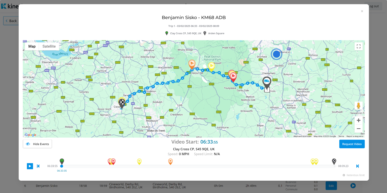 map of a route taken by a driver in Radius