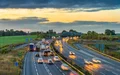 picture of the M1 in the UK motorway with lorries and cars