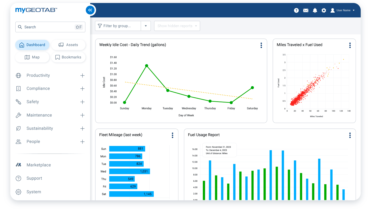 geotab's dashboard view