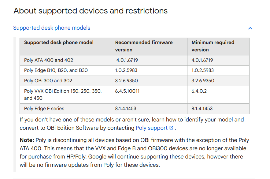 Google voice support desk phones