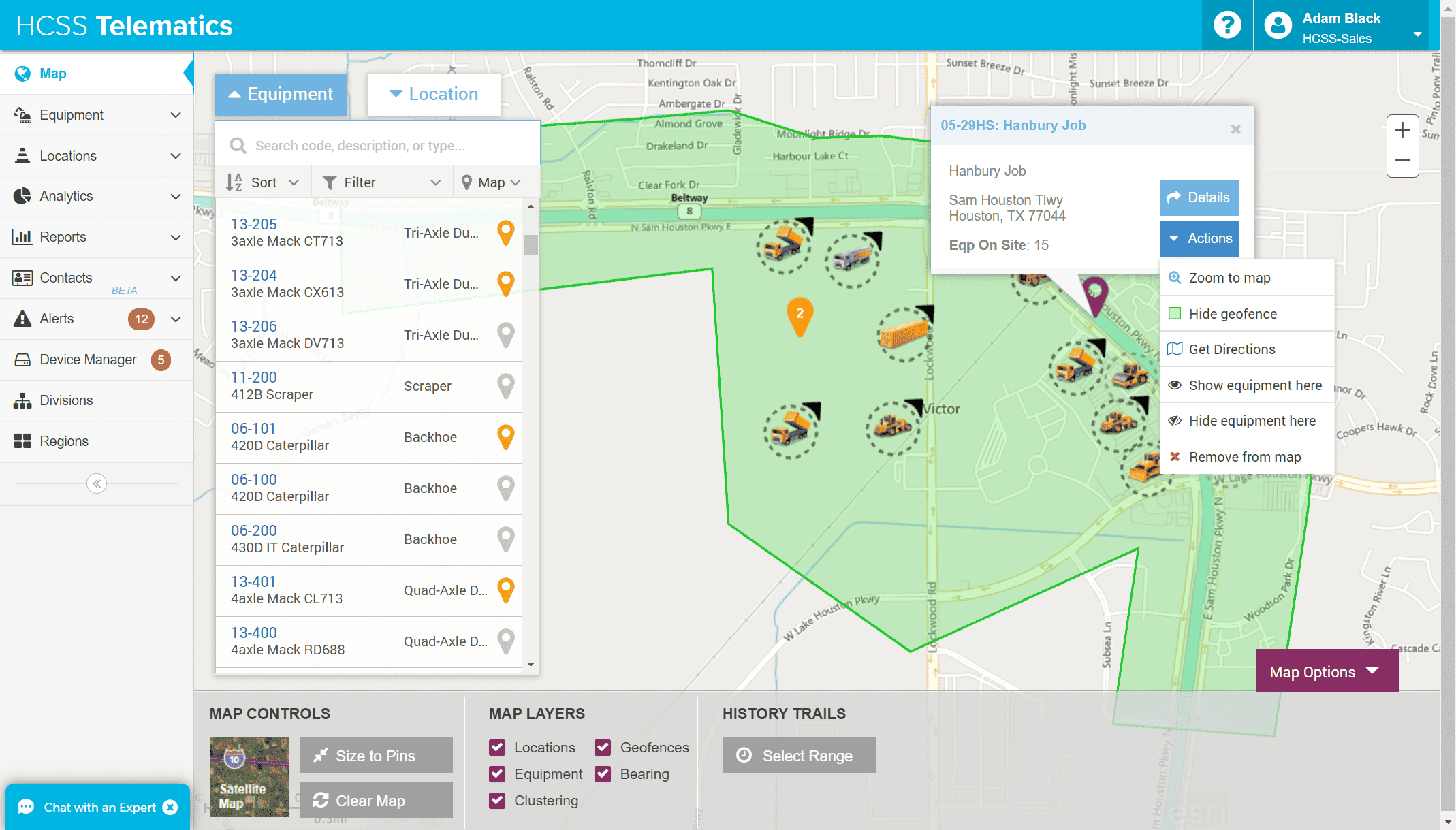 HCSS telematics software with geofences