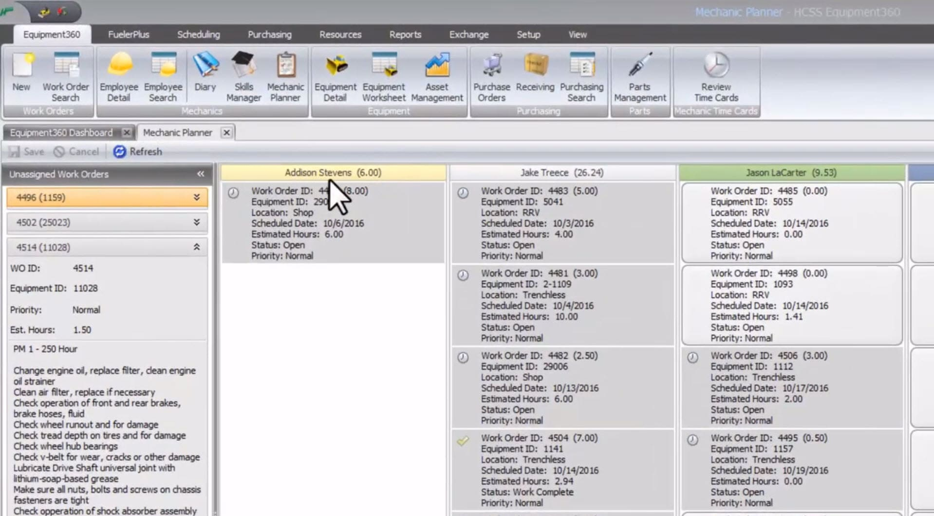 heavy equipment work orders inside hcss equipment360 software