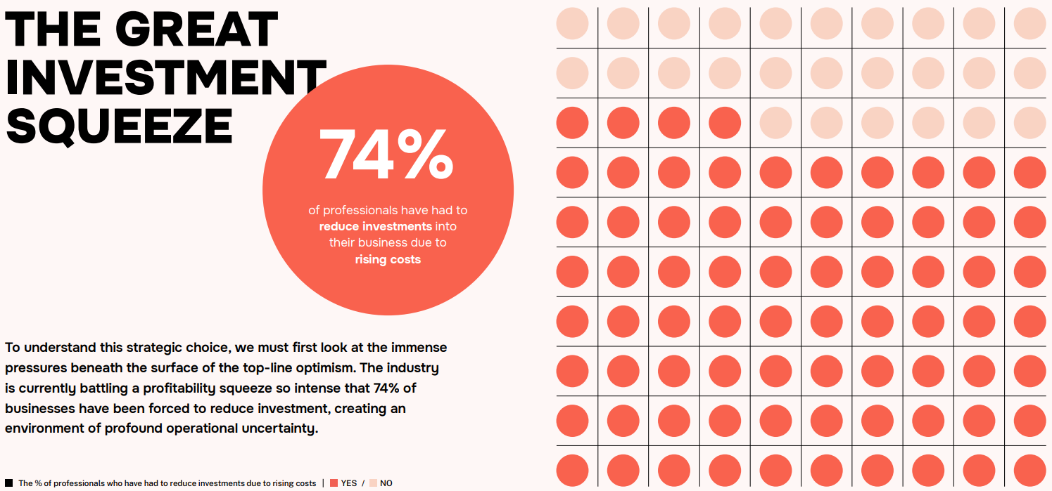 Chart showing the percentage of professionals who have had to reduce investments due to rising costs.