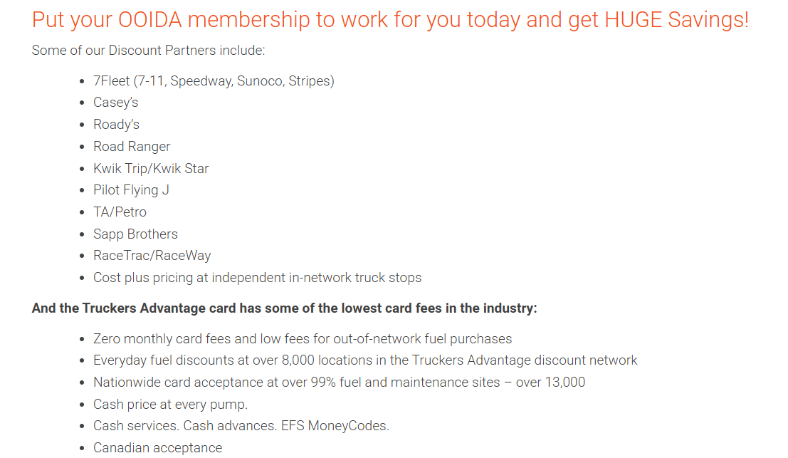 OOIDA truckers advantage perks