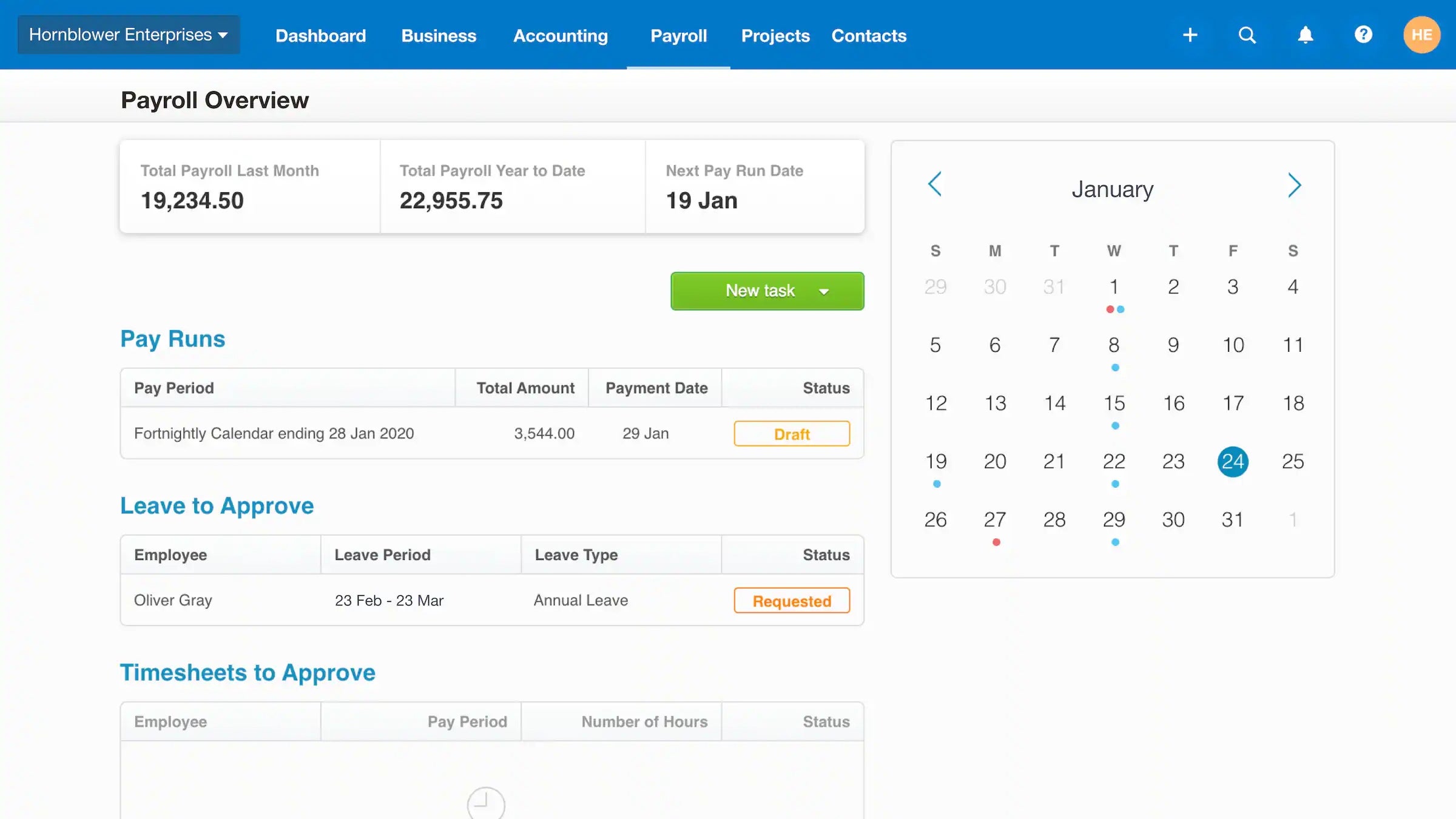 xero payroll home page