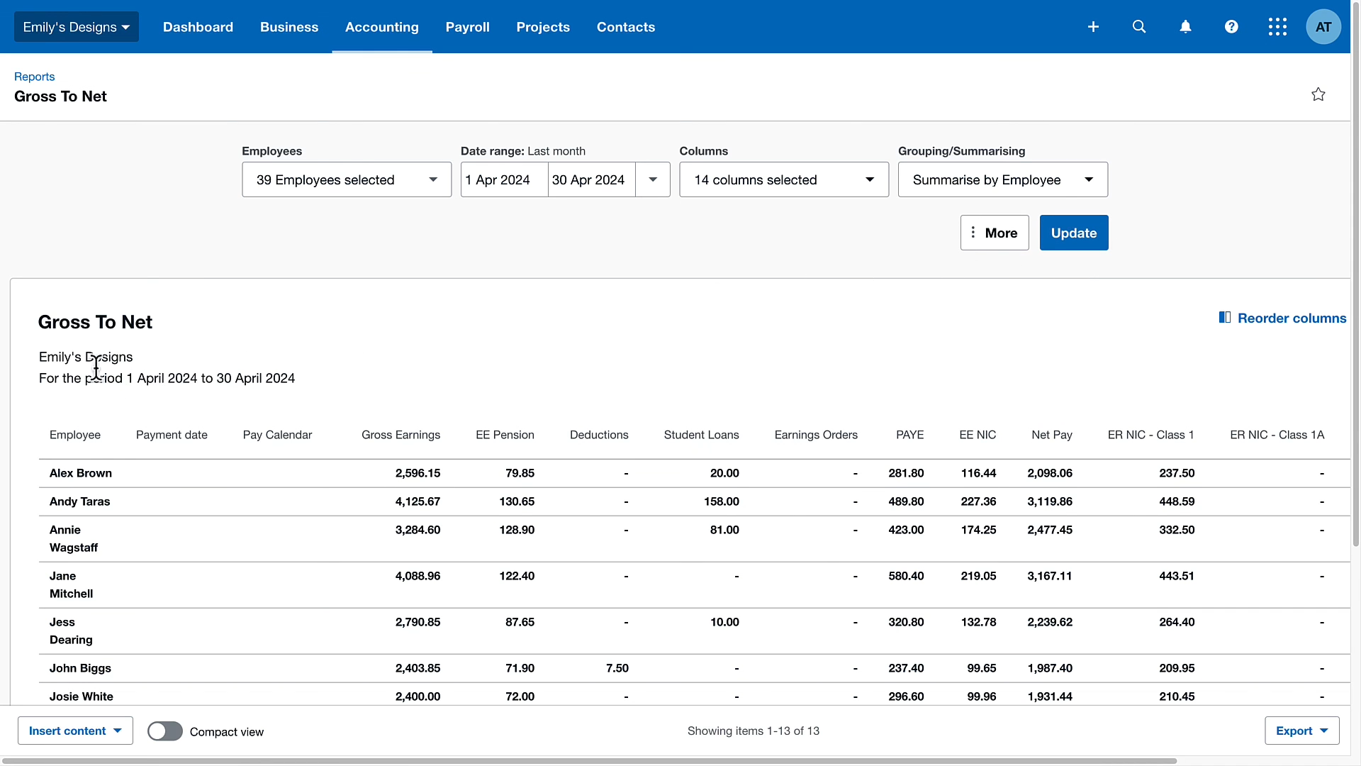 payroll reporting in xero