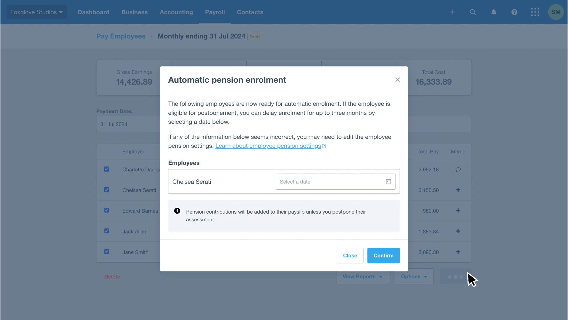 pension auto-enrollment via xero