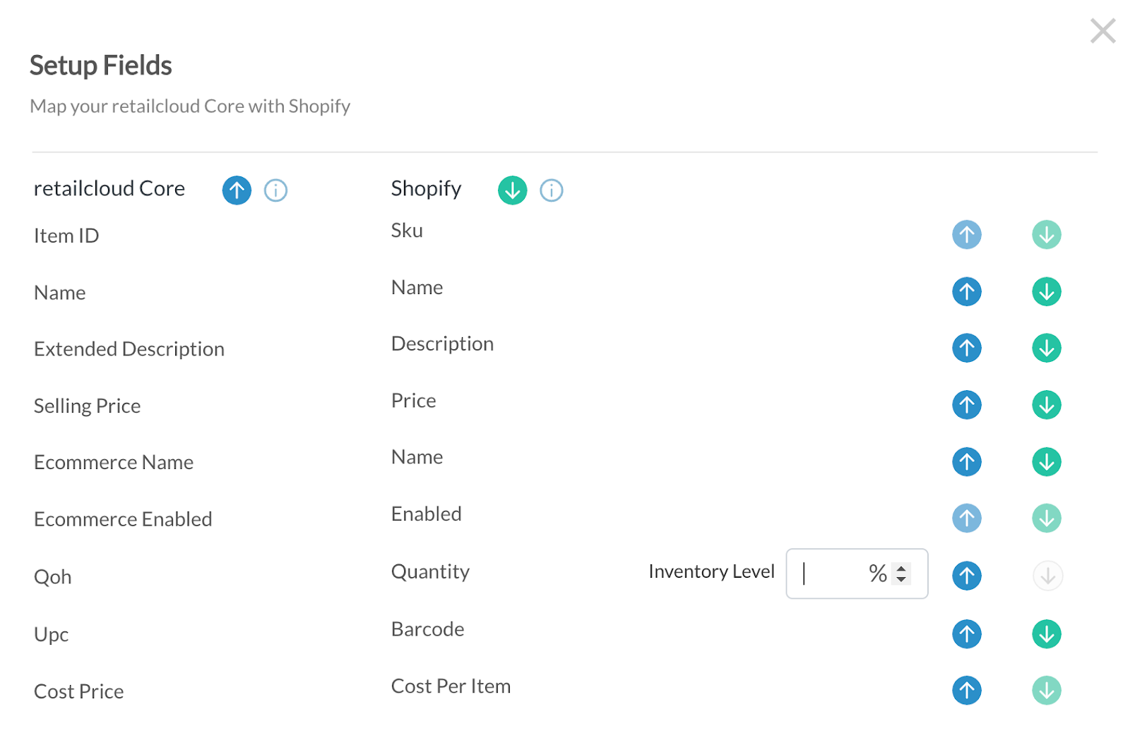 Screenshot of retailcloud POS Ecommerce integration page