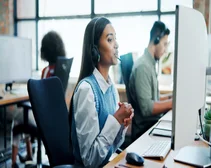 Worker using CRM software