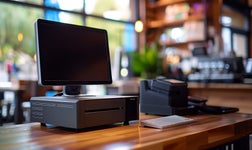 cash terminal with a cash drawer, touch screen terminal, and receipt printer