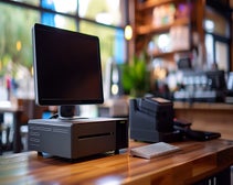 cash terminal with a cash drawer, touch screen terminal, and receipt printer