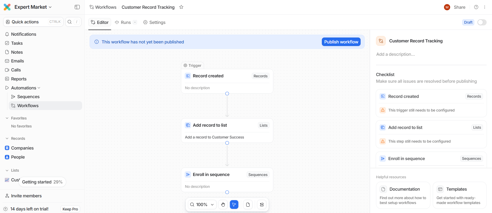 custom workflow in Attio
