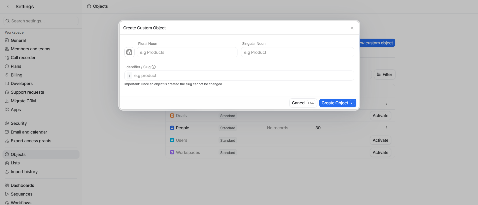 custom objects in Attio