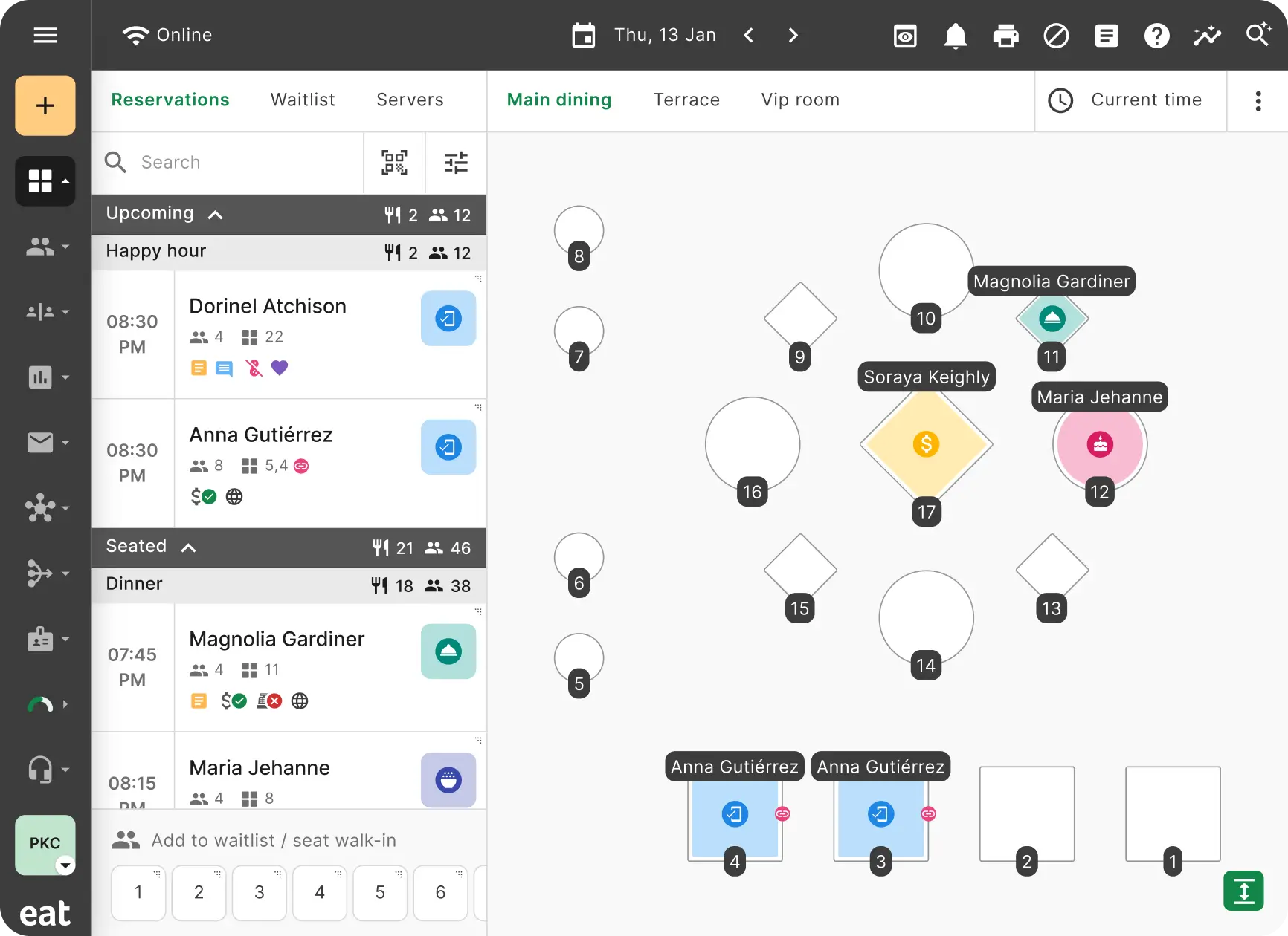 reservations on the table plan
