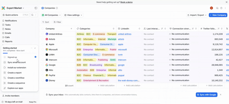 attio first screen you see after sign up