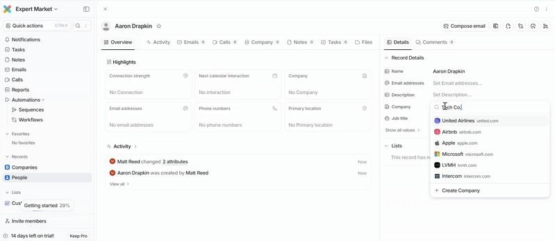 bidirectional links in Attio