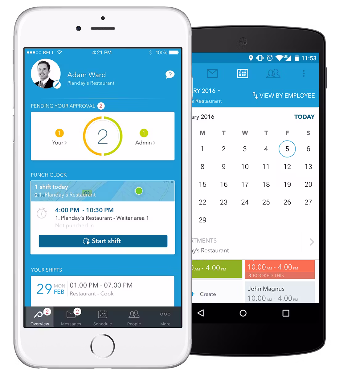 Planday's mobile app lets you view your shifts, clock-in, and swap shifts