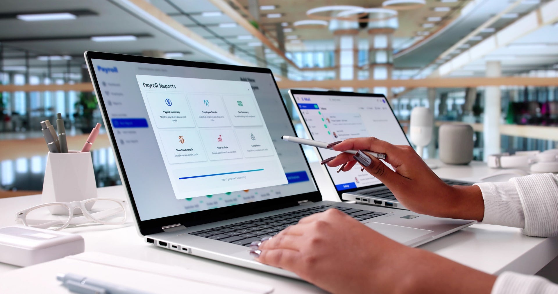 Employee using payroll software