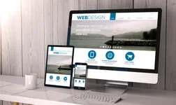 Website builder on computer, tablet, and smartphone