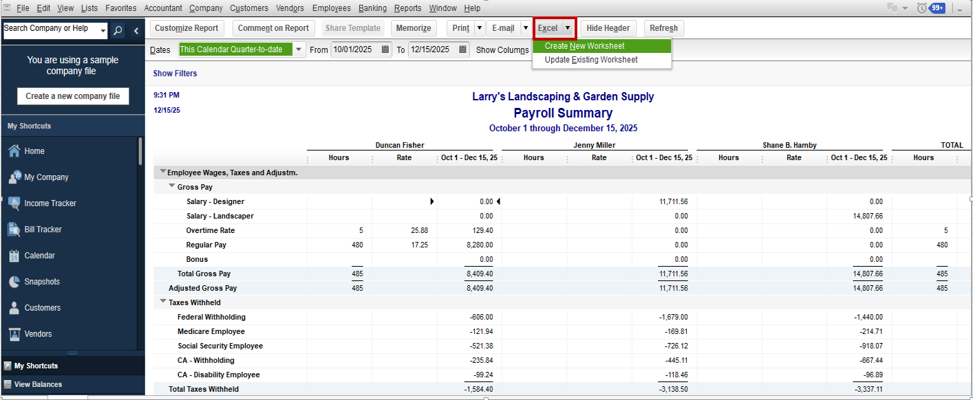 Payroll Summary Reports in Quickbooks