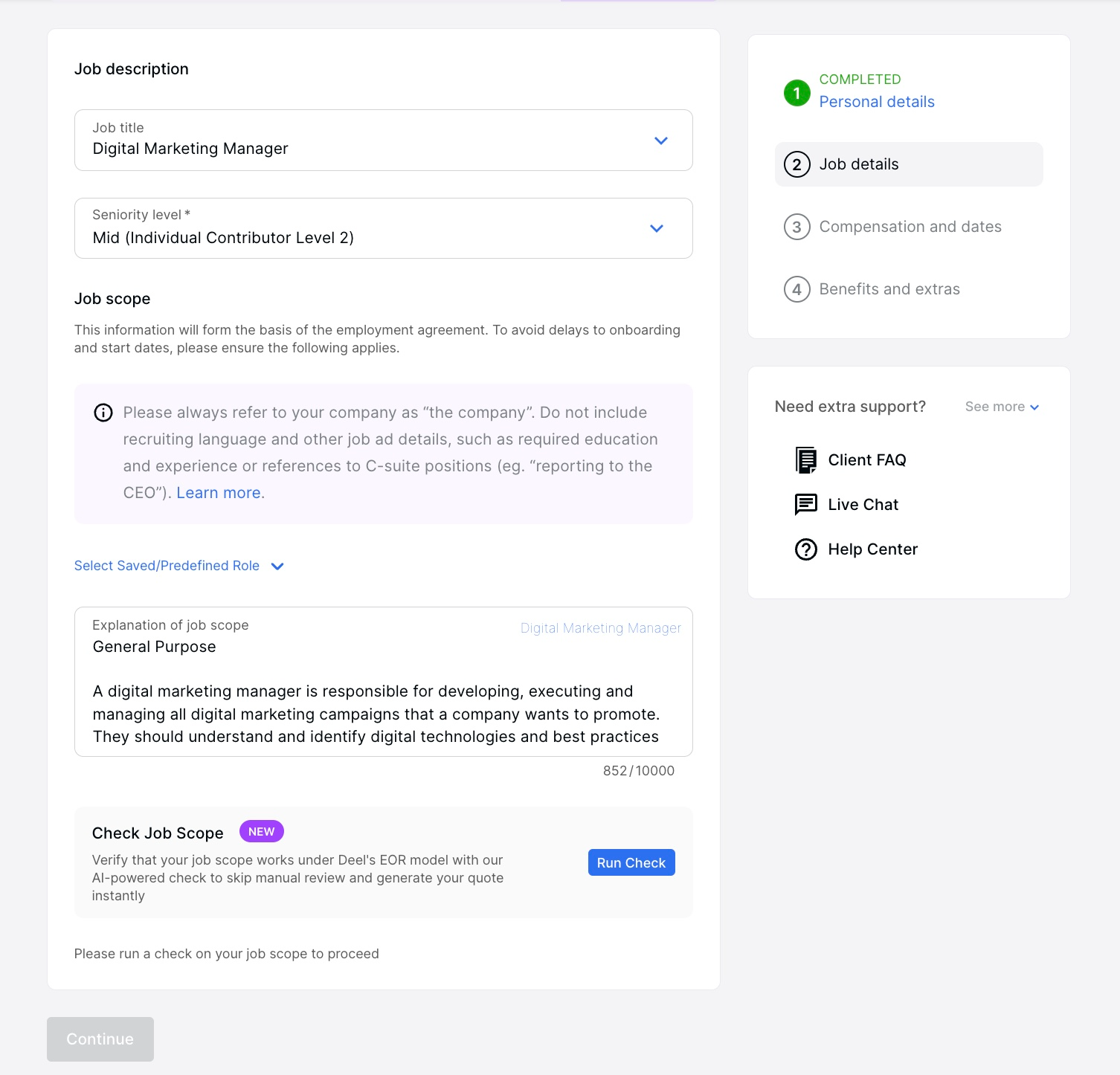 creating an EOR contract in Deel