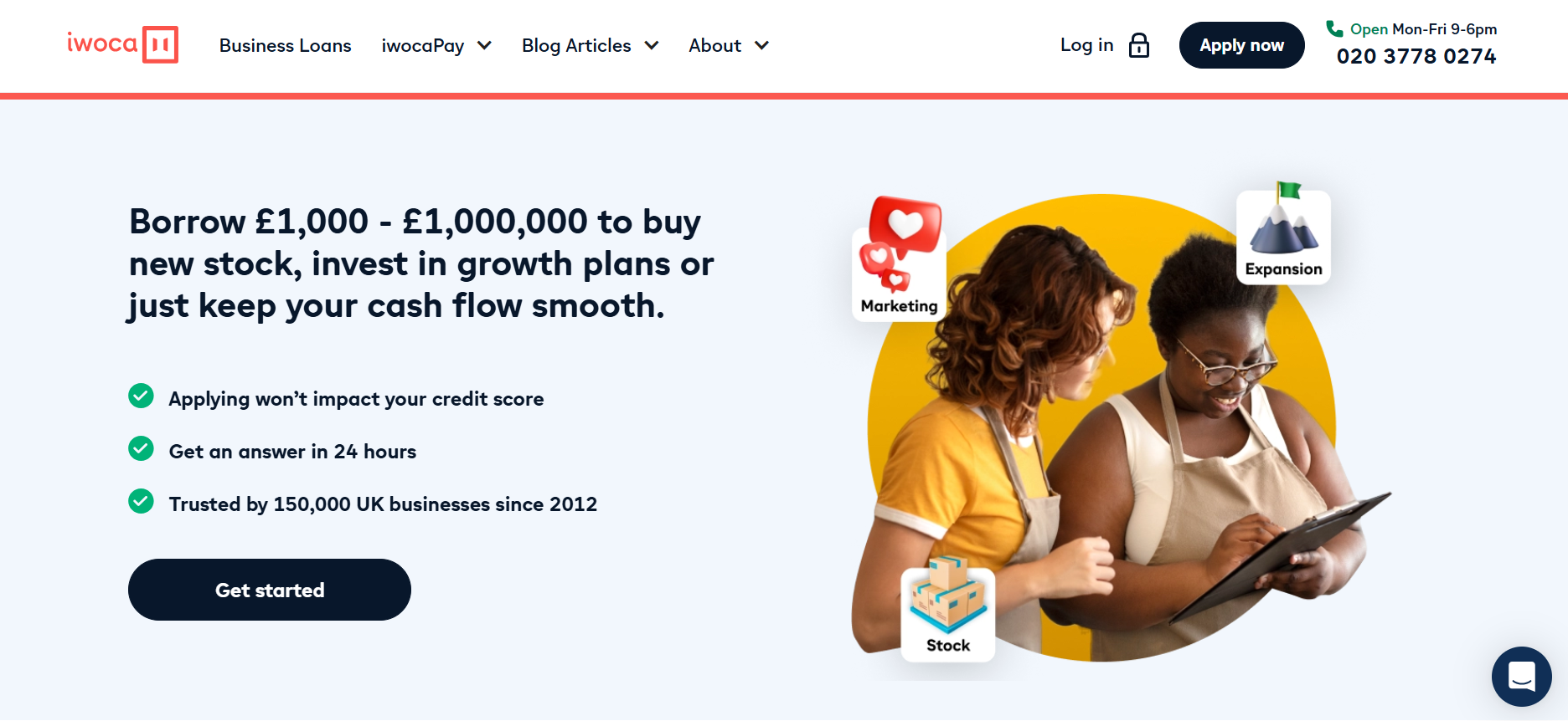 iwoca invoice factoring webpage