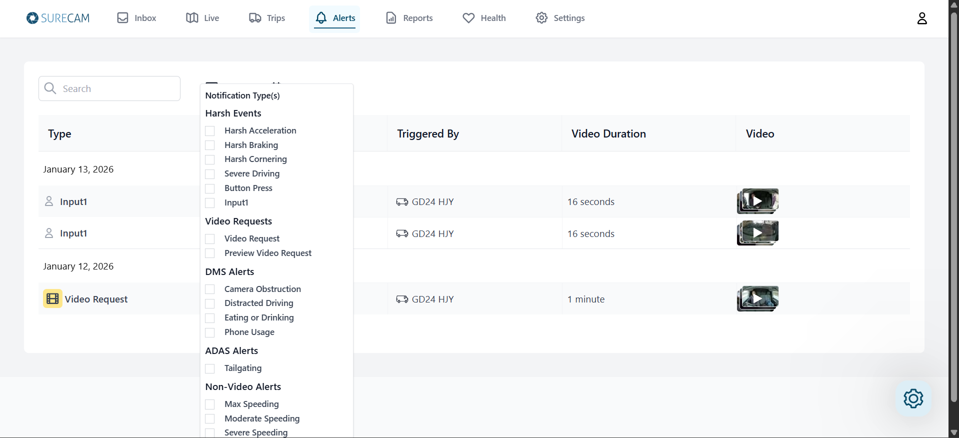 alerts tab filtering
