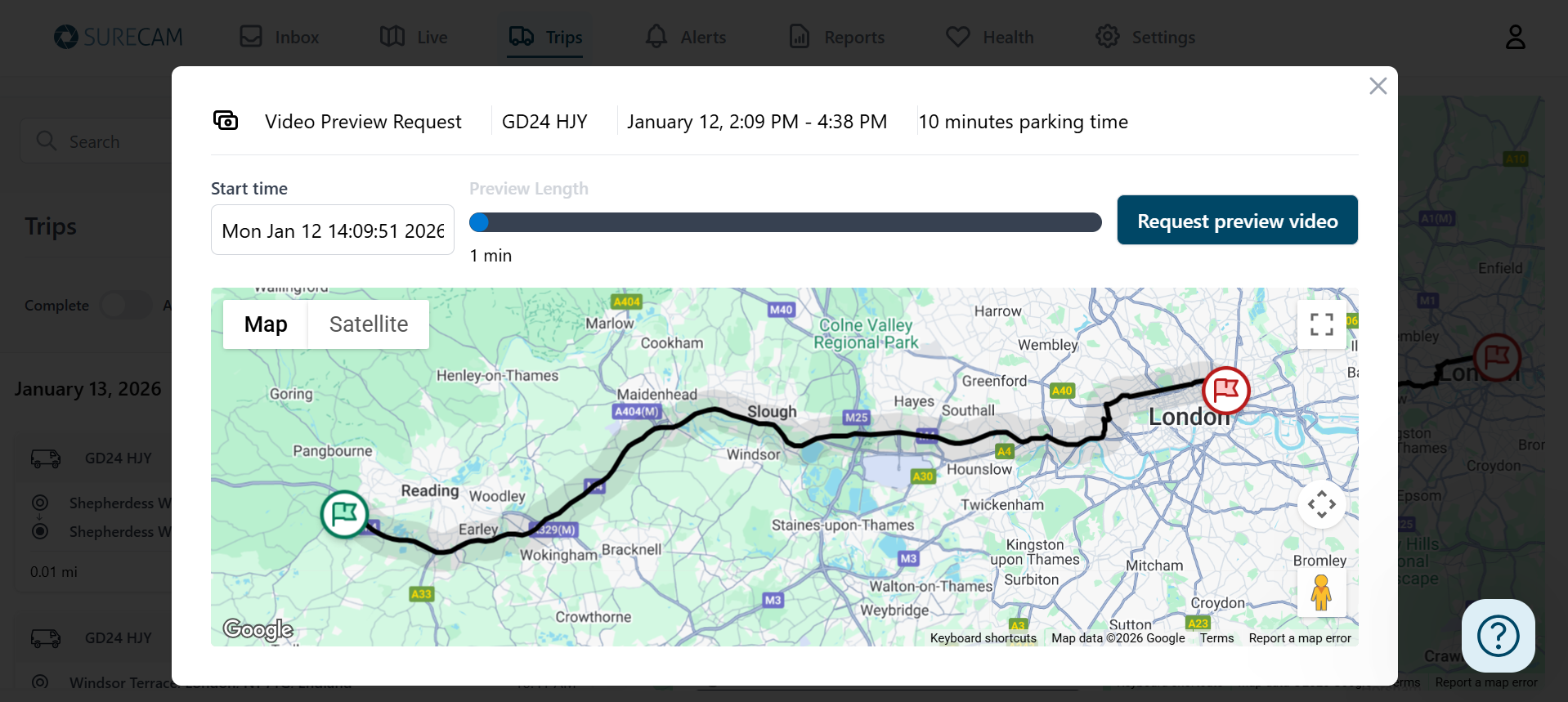 Video requests on the SureCam platform