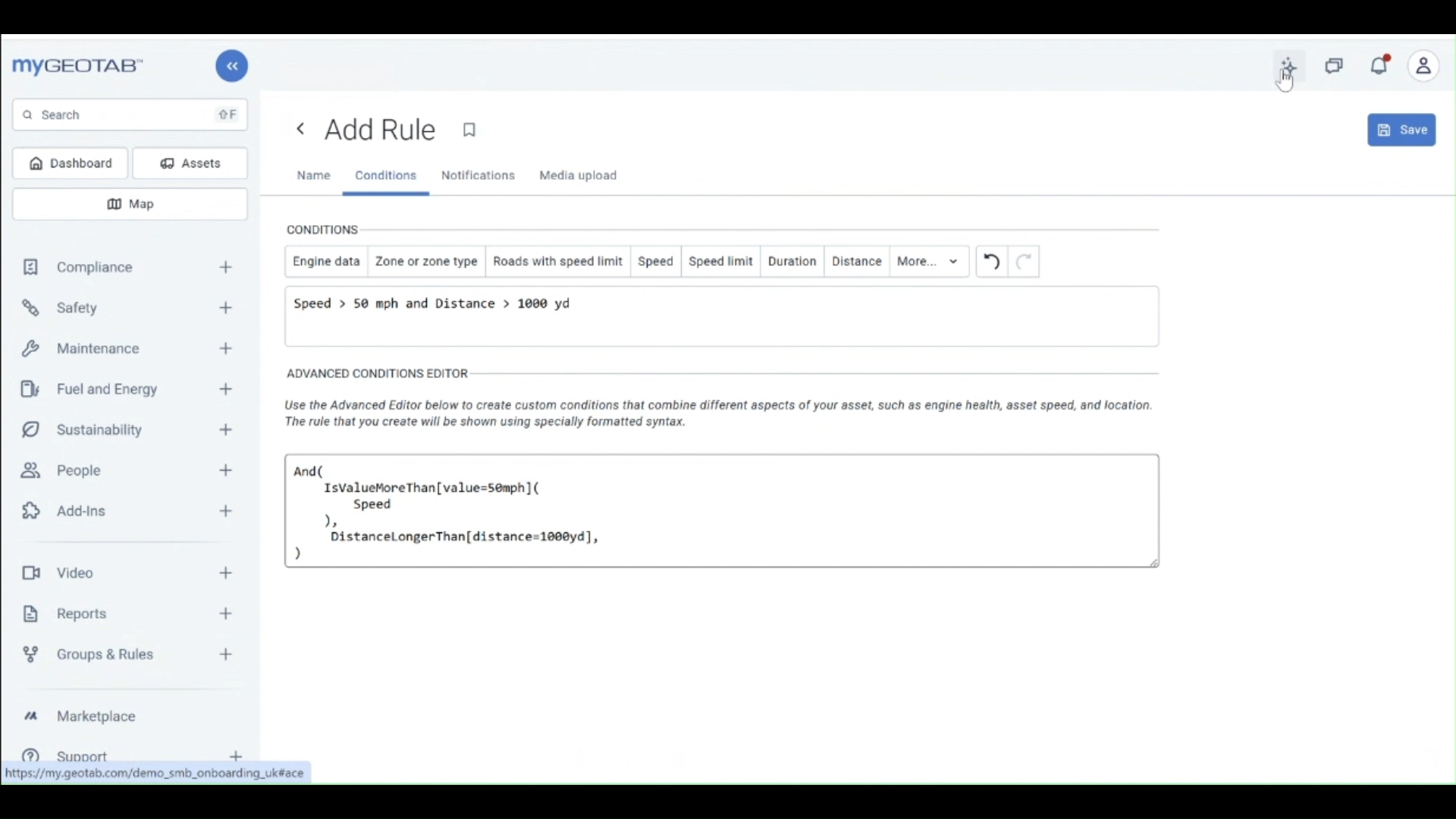 Geotab rule creation