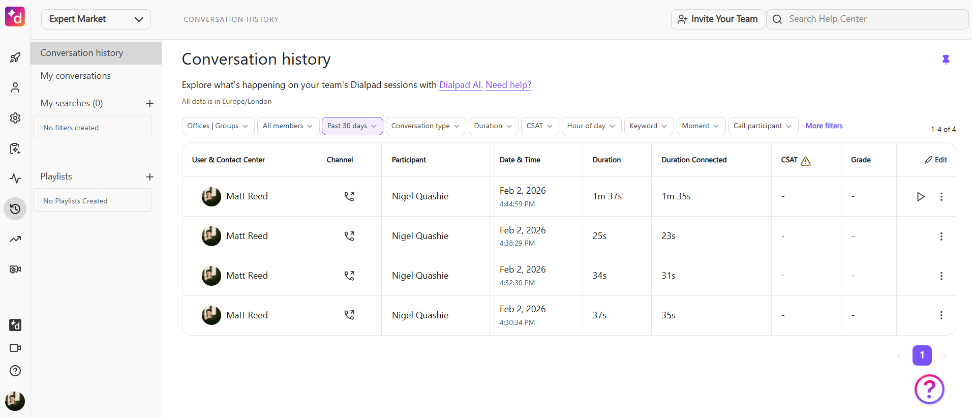 conversation history inside dialpad