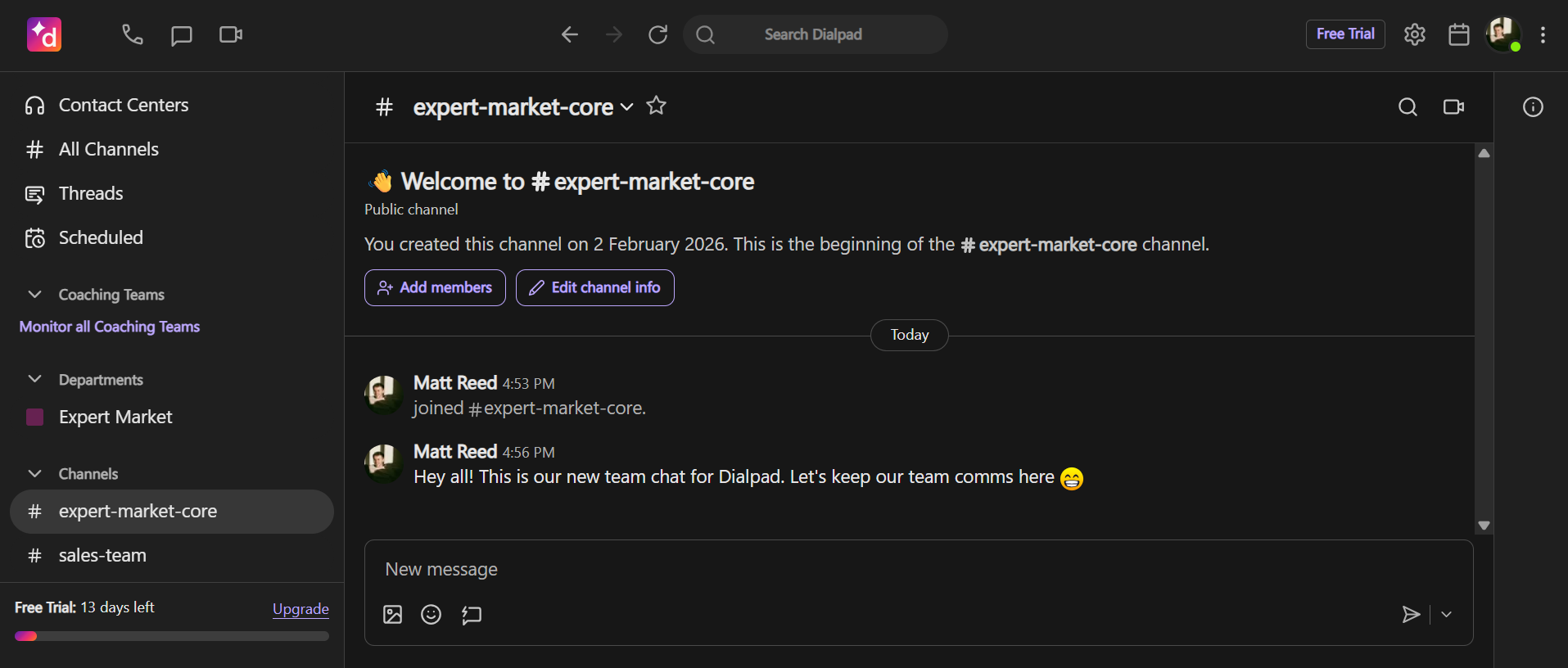 dialpad team channels