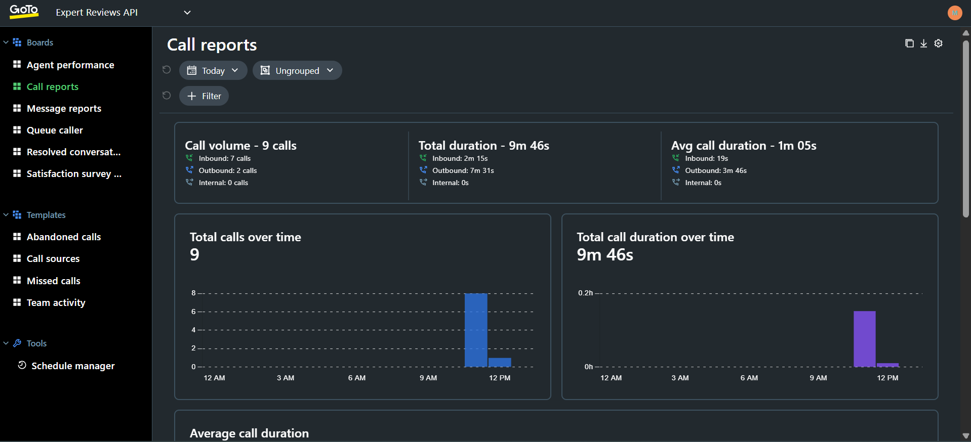 goto connect phone system page call reports