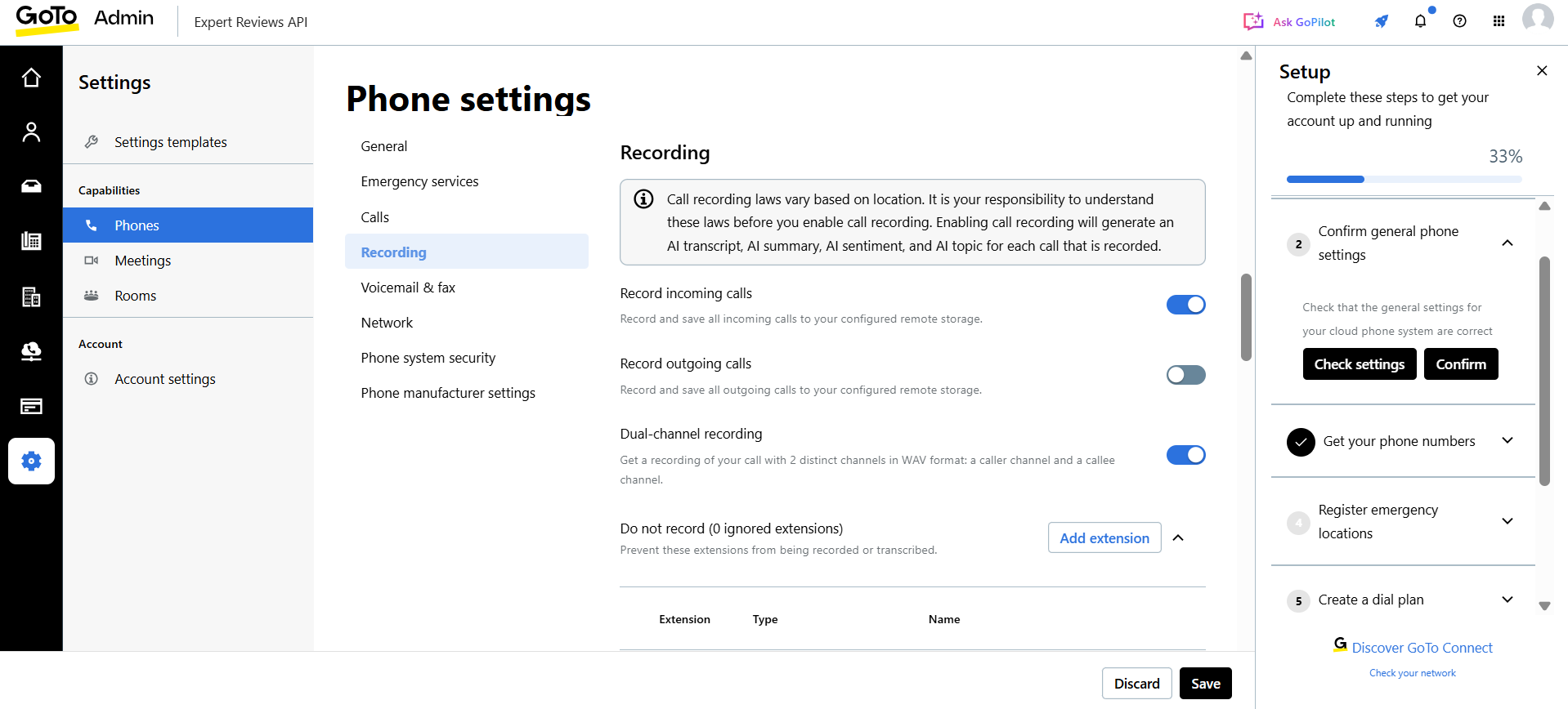 call recording settings in GoTo