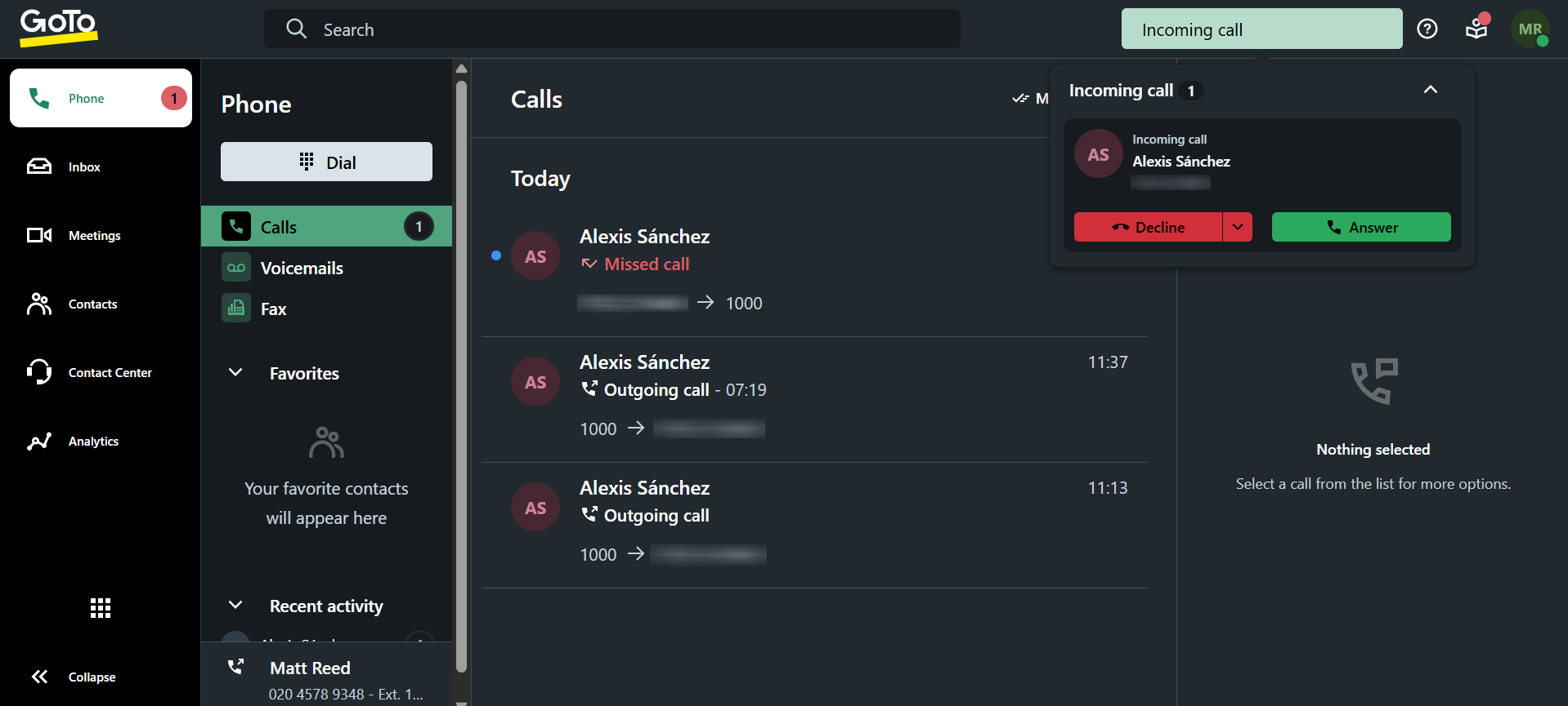 Incoming call on GoTO